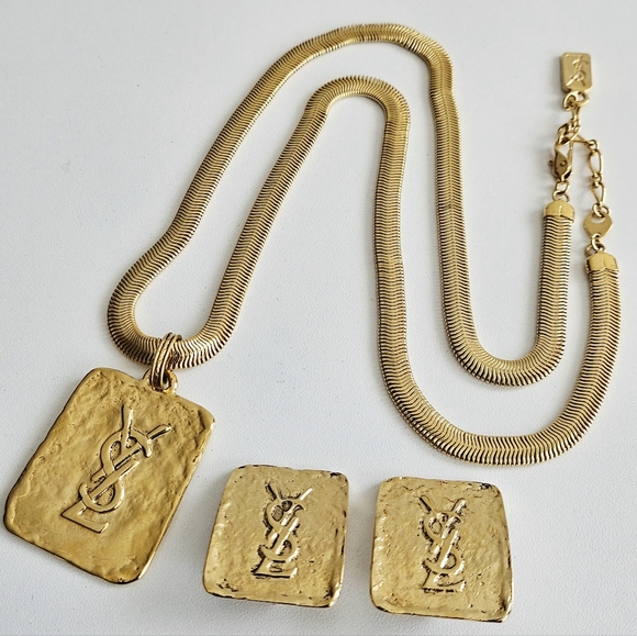 Yves Saint Laurent Hammered Large Necklace and Earrings Set - Picture 2 of 6